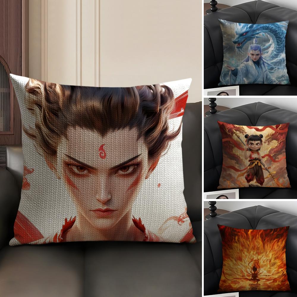 Chinese-Style Cartoon Art Film N-Ne Zha Pillow Case Pattern Printed Pillowcase For Living Room Sofa Cushion Cover