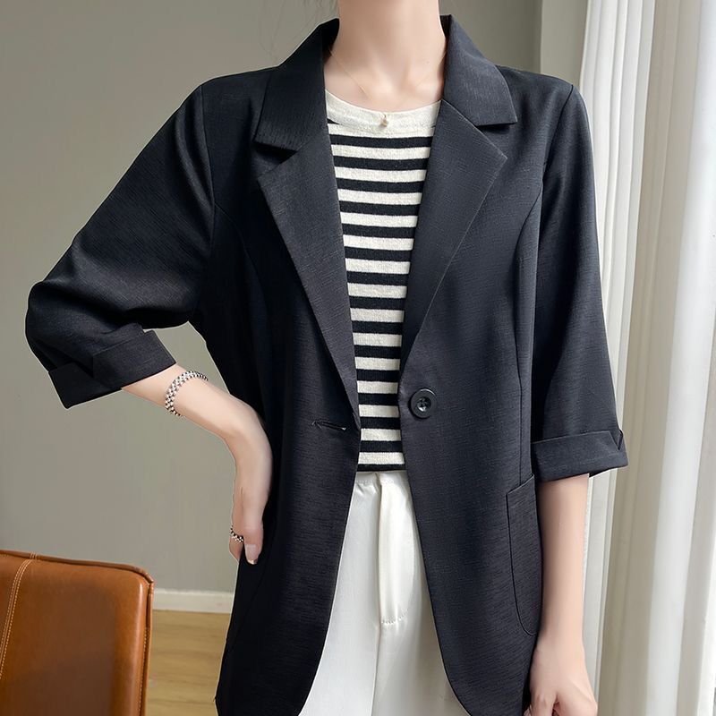 Summer Women Lapel 3 4 Sleeve Single Button Casual Office Blazer