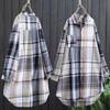 Women Shirt Lapel Long Sleeve Colorful Plaid Print Shirt with Pocket Loose Fit Mid-length Single-Breasted Shirt