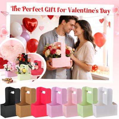 Kraft Paper Flower Bouquet Gift Bags Paper Material, Handle Drink Carrier For Floral Wrap Packing Box Paper Holder Basket