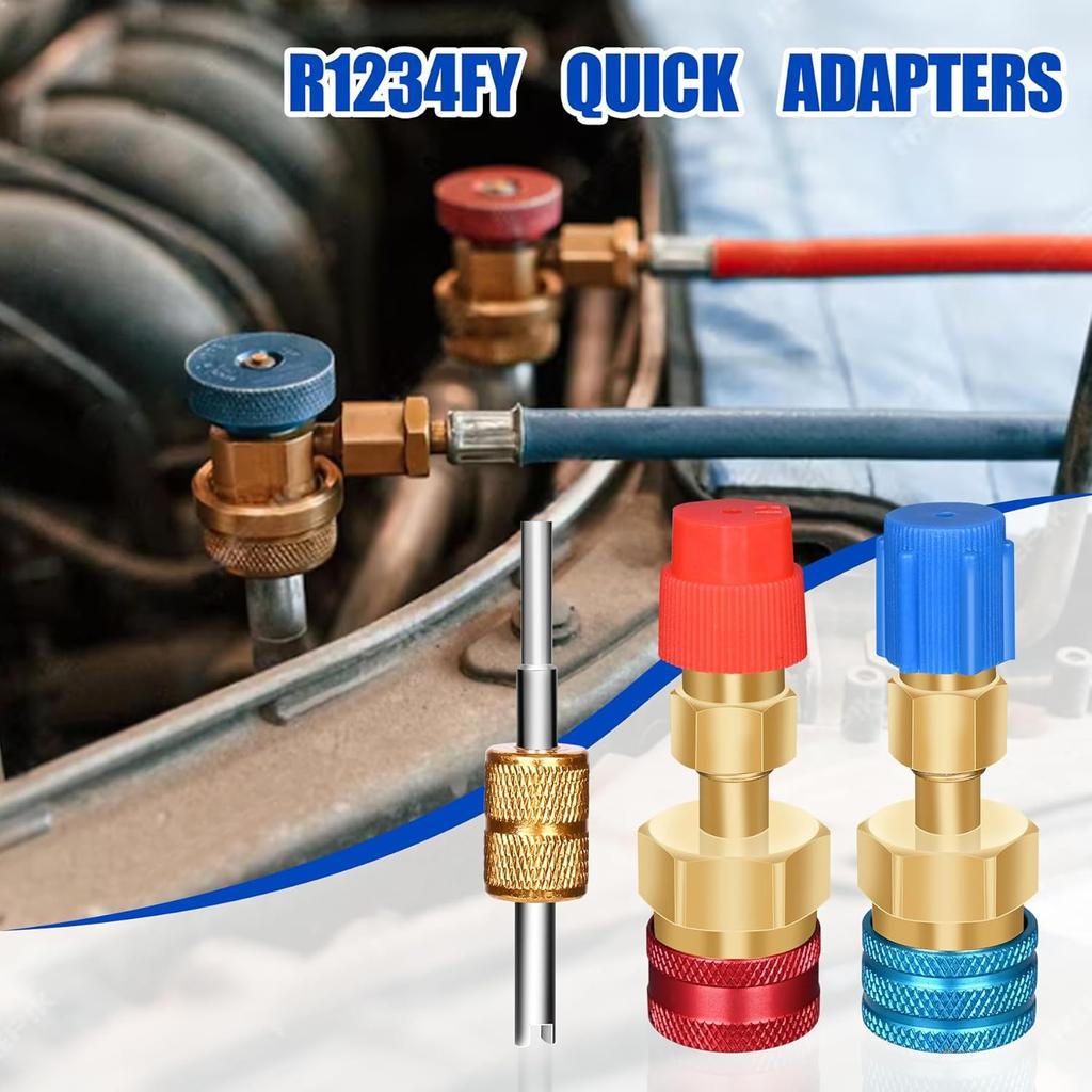 R1234yf To R134a Conversion Kit with Valve Core Removal Tool, R1234yf Adapter Kit,AC Quick Couplers High/Low Side Connectors for Automotive Air