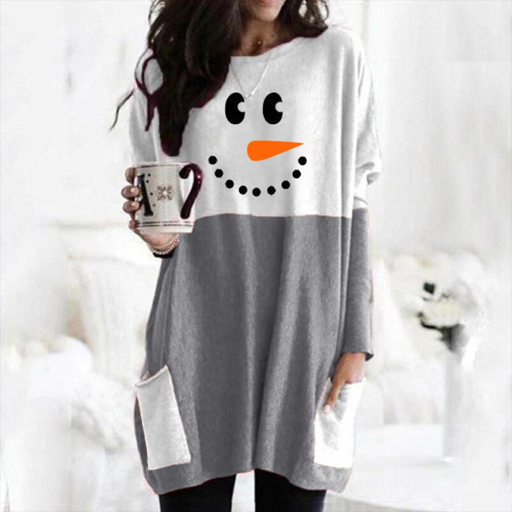 Plus Size Women Long Sleeve Christmas Printed Tops Tee T-Shirt Blouse