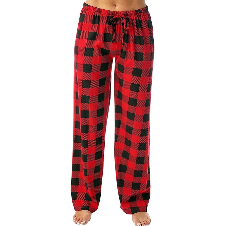 Women's Spring/Autumn Tie-Waist Plaid Printed Pants Casual Trousers Loungewear Pants