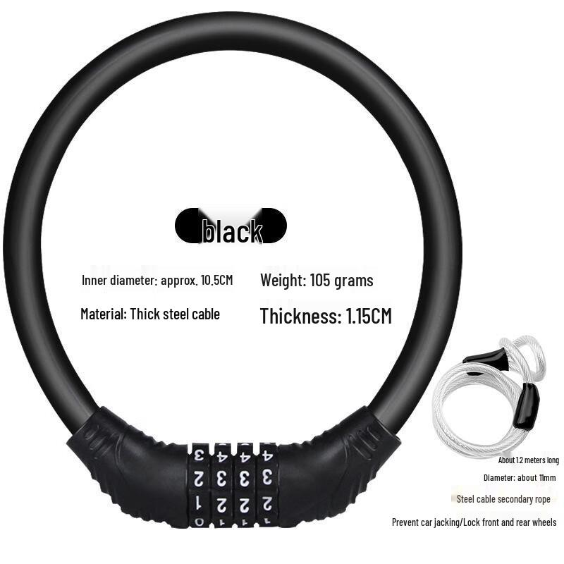 Lishi Mountain Bike Steel Cable Password Lock One Size