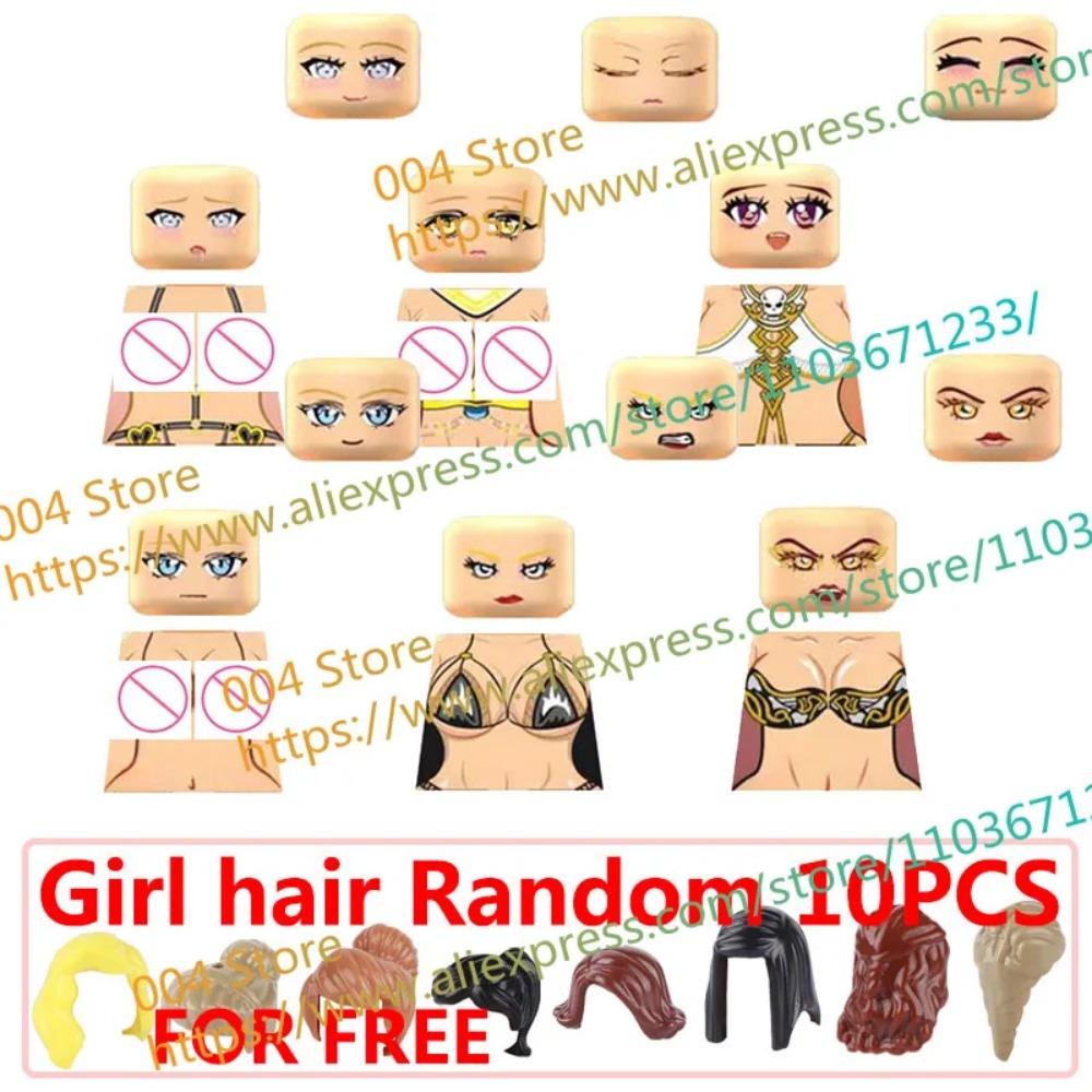 18+ Adult Building Block MOC Anime Action Figure Sexy Model Date Cartoon Swimwear Girl Hair Kit Ornament Toy Gift Collection F31