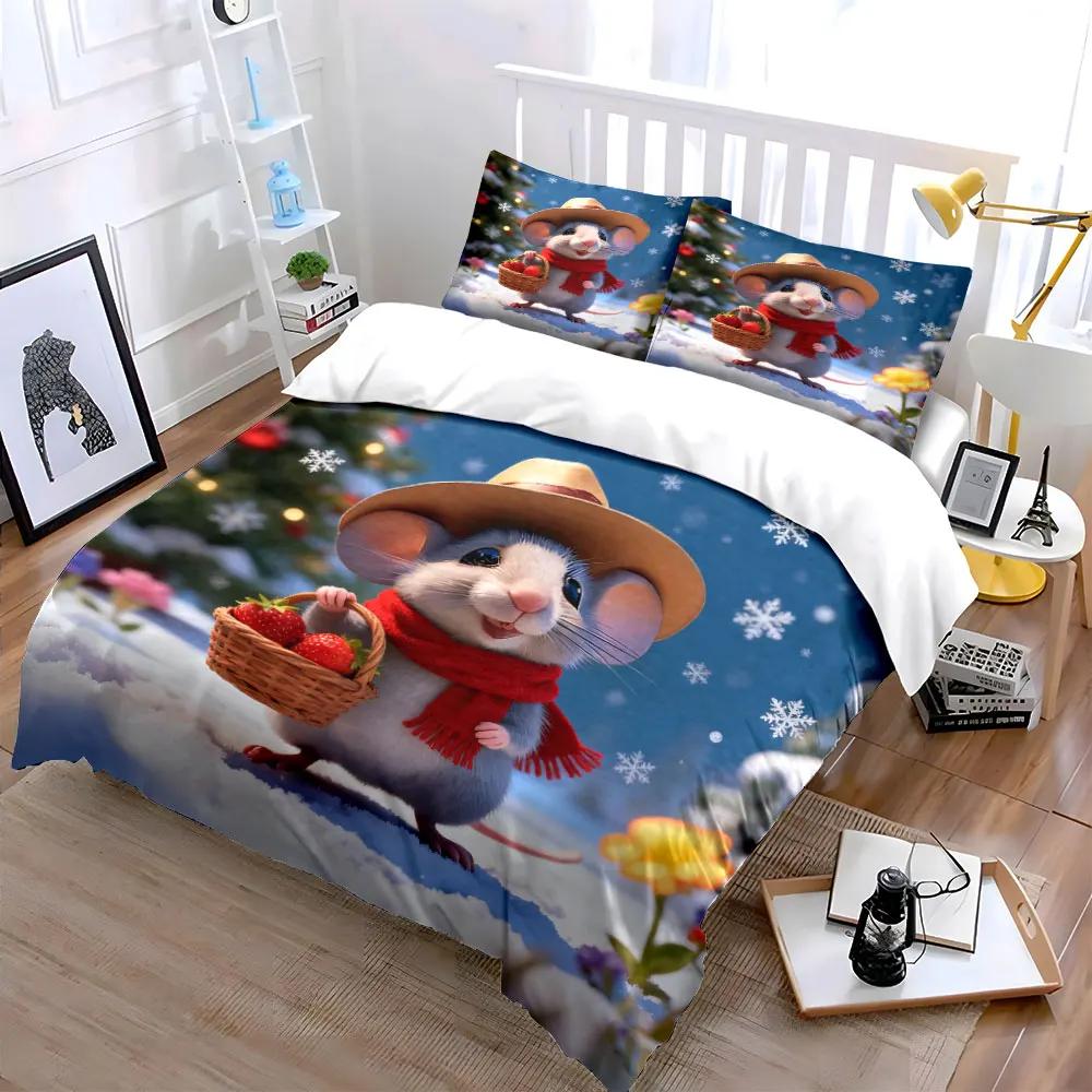 "Holiday Mouse Winter Decoration Set" Soft Comfortable Duvet Cover Bedding Set Included 1*Duvet Cover & 2*Pillowcases gift