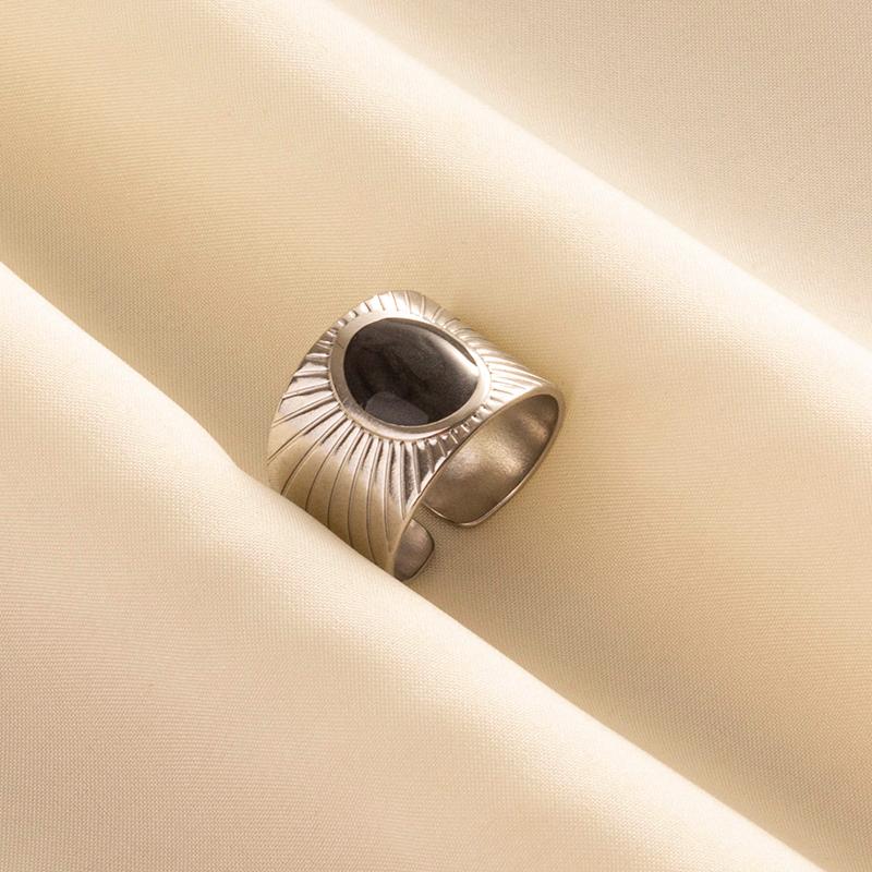 Punk Vintage Black Enamel Ring Stainless Steel Open Rings For Women Men Jewelry Fire Evil Eye Bague Acier Inoxydables Femme Gift