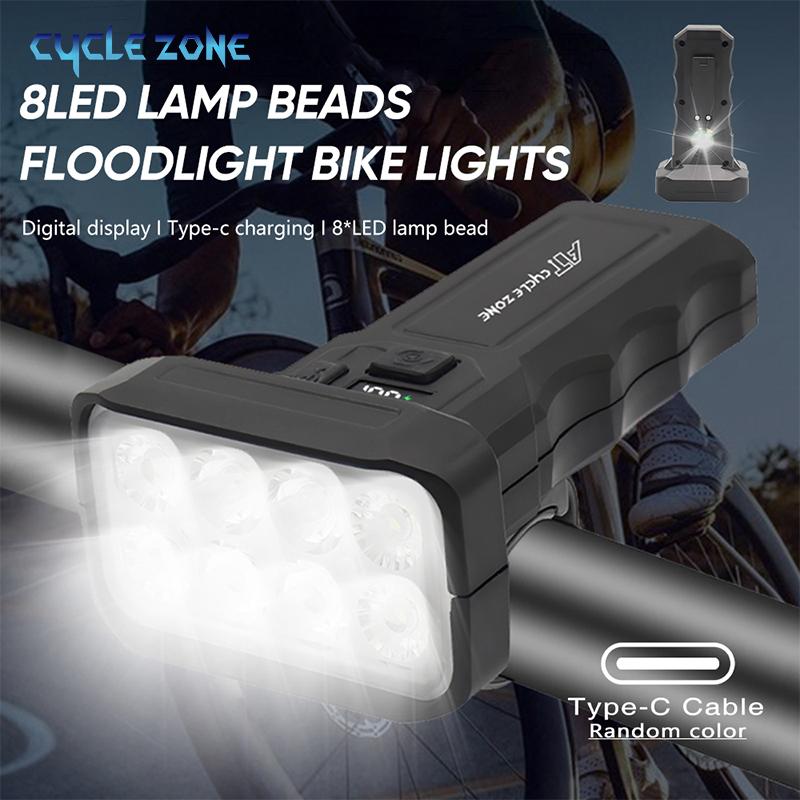 8 LED Bike Light with Battery Indicator Rechargeable Bicycle Front Light MTB Bicycle Flashlight Cycling Bike for Night Riding