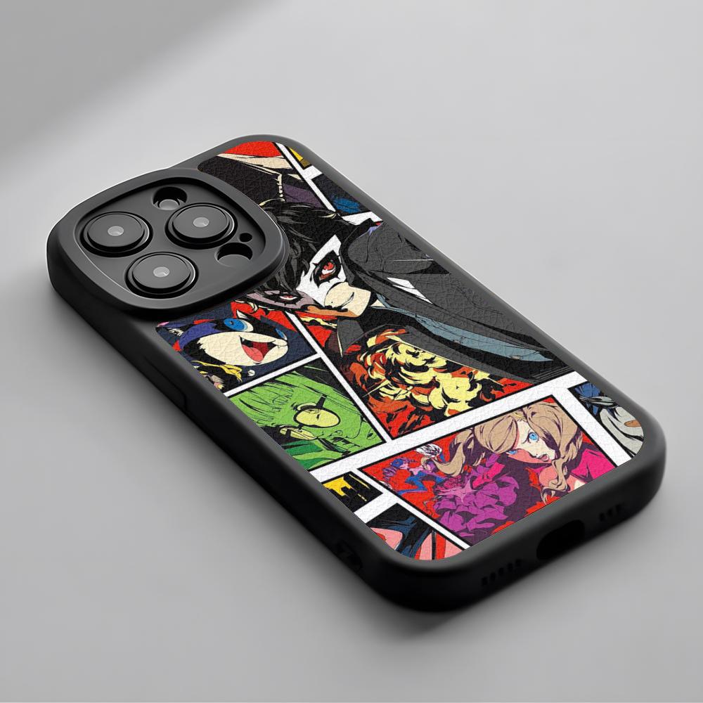 P5 Hot Game Pattern Design Ins Phone Case For iPhone 16 15 14 13 12 11 Plus Pro Max Lambskin Silicone Cover Black