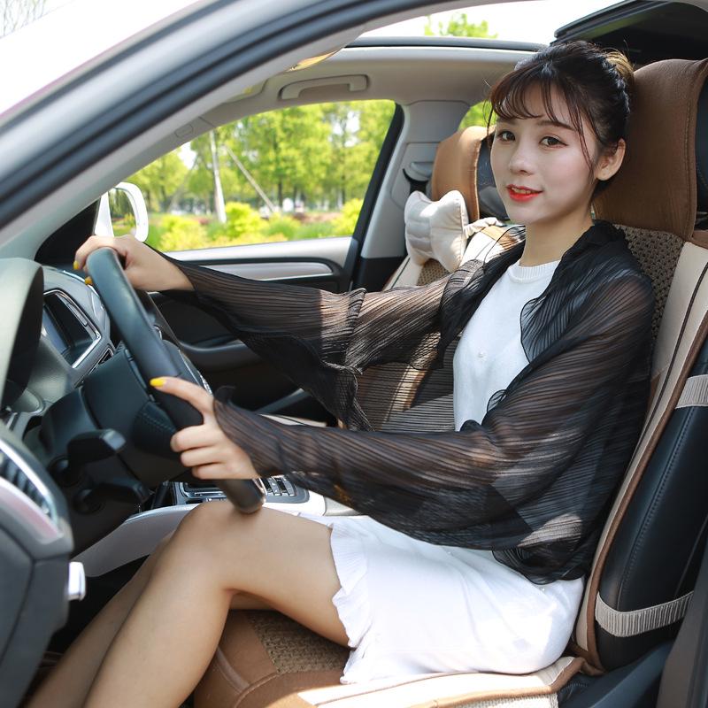 Pleated Ruffle Chiffon Sunscreen Shawl with Sleeves for Women - Summer Cycling & Driving Scarf