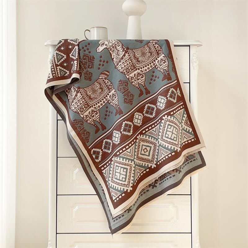 

Женский шарф из имитации кашемира без завязывания, новый осенне-зимний шарф из альпаки, утолщенный и удлиненный шарф с цветовыми блоками 190x65cm темно-коричневого