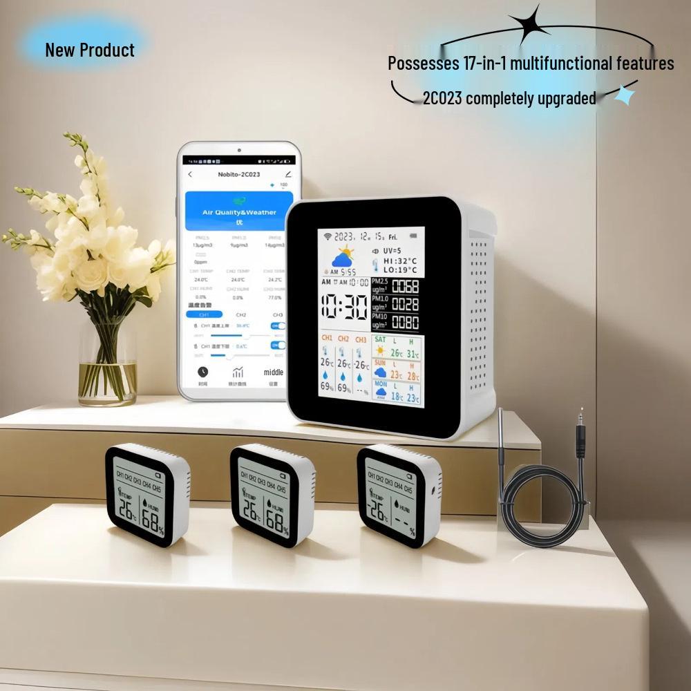 Monitor de Calitate a Aerului WiFi Tuya & Stație Meteo Inteligentă, Termometru și Higrometru Wireless de Interior/Exterior