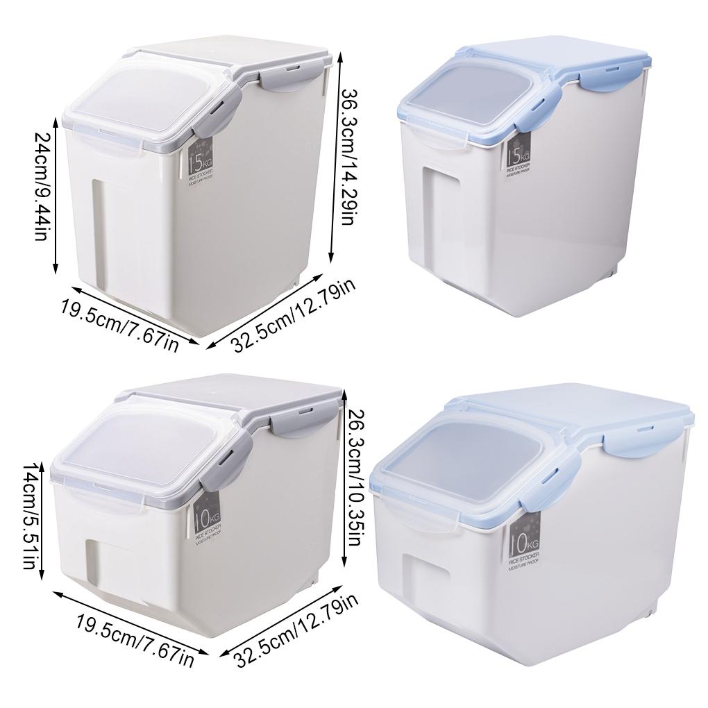 Dog Food Bucket Pet Food Storage Container Mothproof Leakproof Roller Base Sealed Solid Color Box Accessories with Measuring Cup