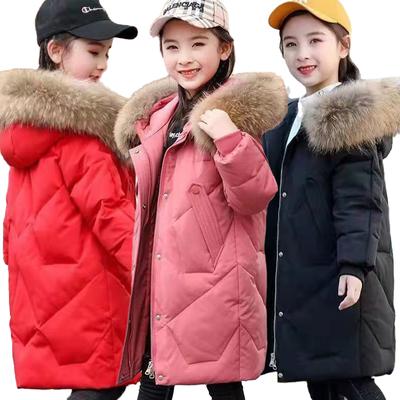 5-14 Years Teenagers Girls Winter Jacket Big Fur Collar Long Style Cold Proof Hooded Coat For Kids Thick Keep Warm Clothes