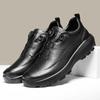 Men's Leather Casual Shoes Rotating Buckle Light Breathable Outdoor Hiking Shoes Men's Thick-soled Non-slip Leather