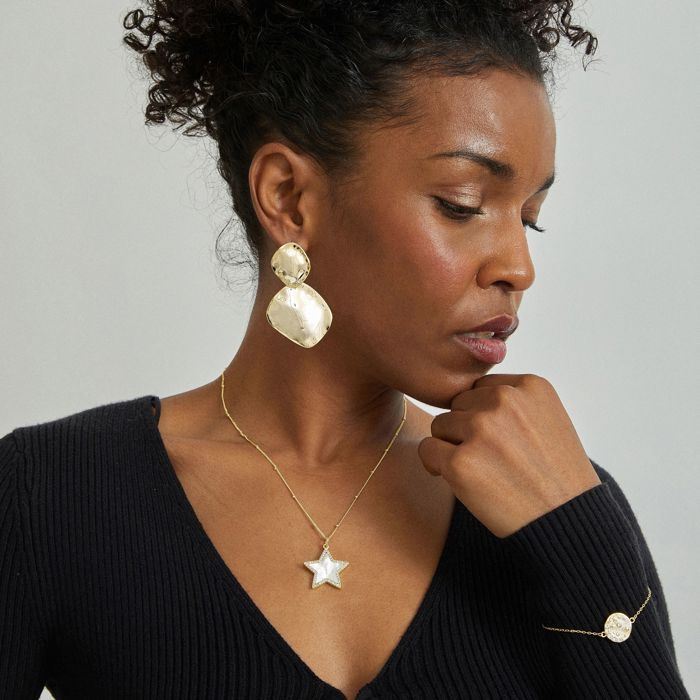 Collier Luxenter en argent 925 avec nacre blanche finie en or jaune 18K - Adala