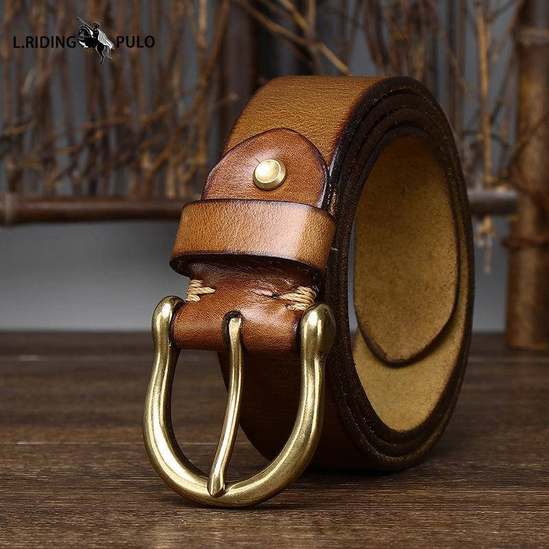 Retro Fashion Personality Trend Genuine Leather Pure Cowhide Belt Men's Genuine Leather Copper Buckle Korean Version Casual Belt
