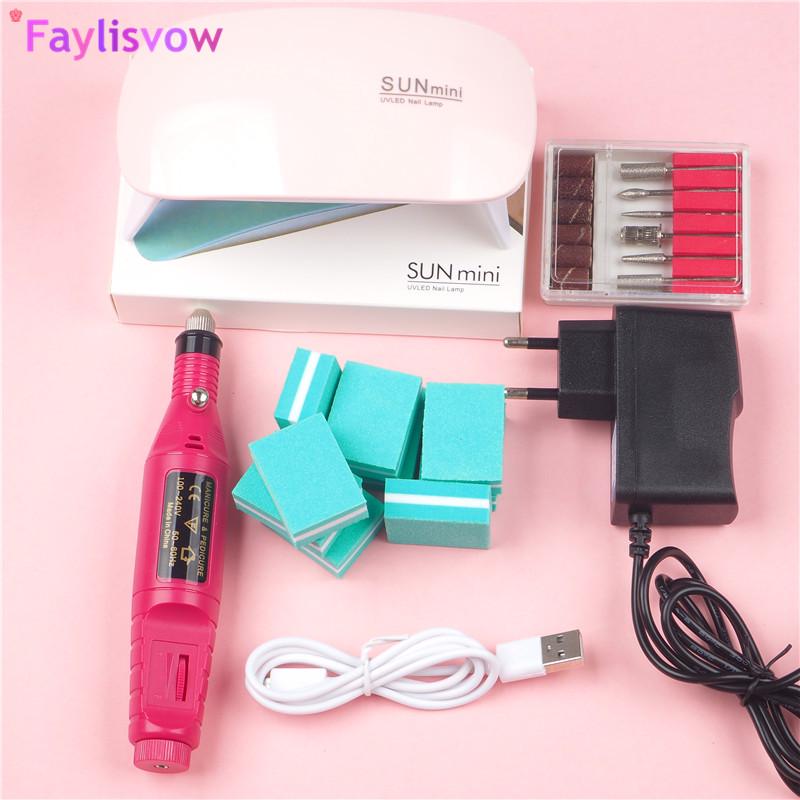 

Faylisvow Лампа для сушки ногтей УФ-светодиодная электрическая дрель для ногтей Педикюр Керамический резак для снятия гель-лака Набор буферов для ногтей Plug:European standards роза розовый