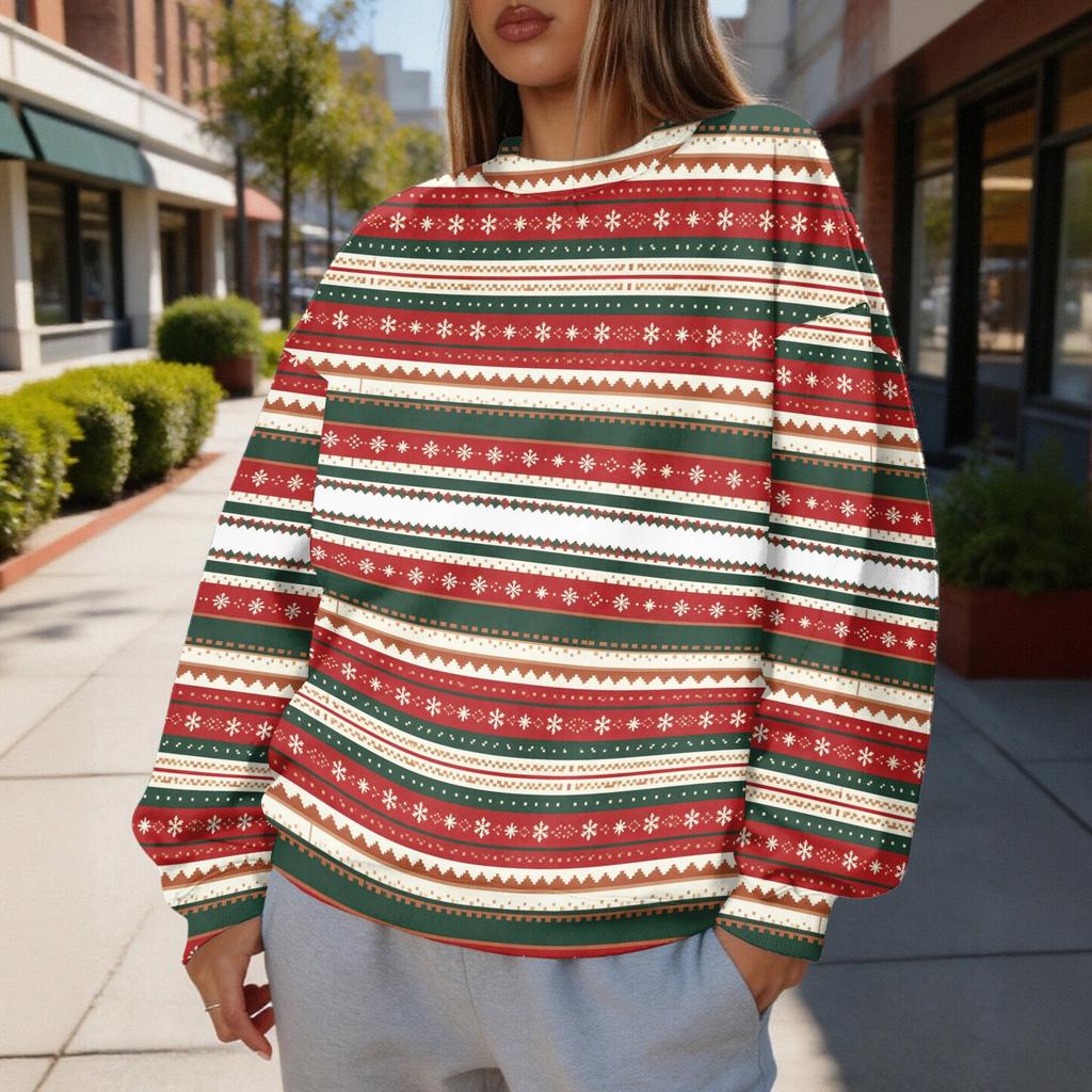 Women's Christmas Print Crewneck Sweatshirt Lightweight Casual Pullover for Holiday and Everyday Wear