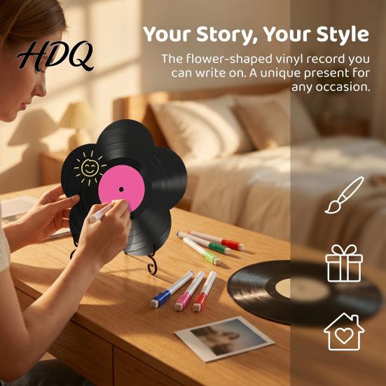 Flower Vinyl Record Diy Ornament DIY Custom Board with Creative Ornament Display Stand Design Personalized Birthday Anniversary Message Board Sign