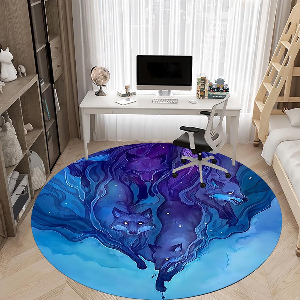 1PC Wolf Pack Office Round Area Rug, Mat Suitable For Office, Under Office Chairs Bedroom Living Room Home Decor, Room Deco