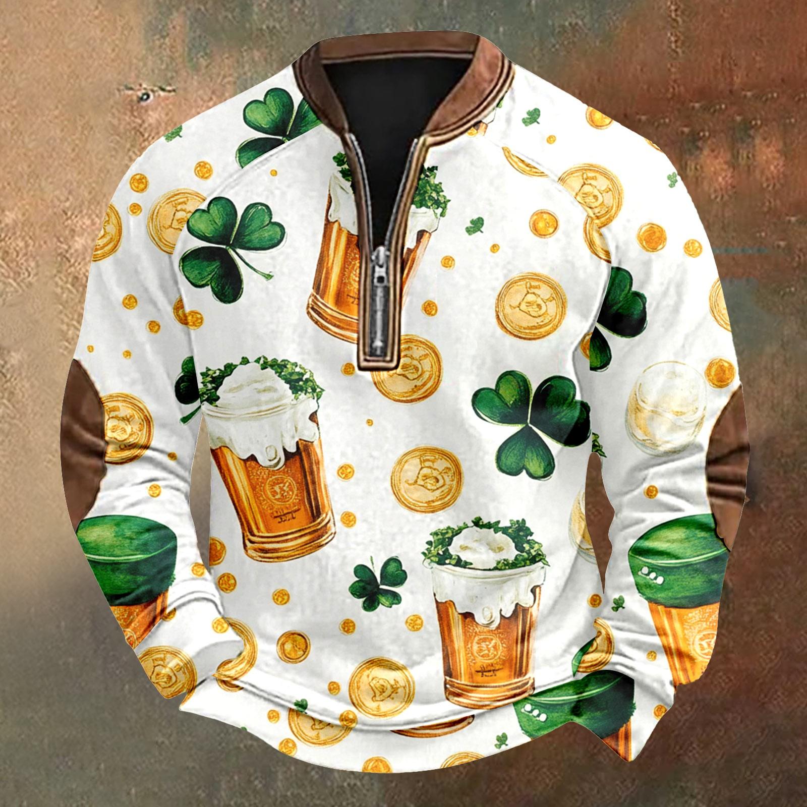 

Мужская ул.. День Патрика Винтаж Повседневный Свитшот на молнии Повседневный Топ для активного отдыха XXL белый