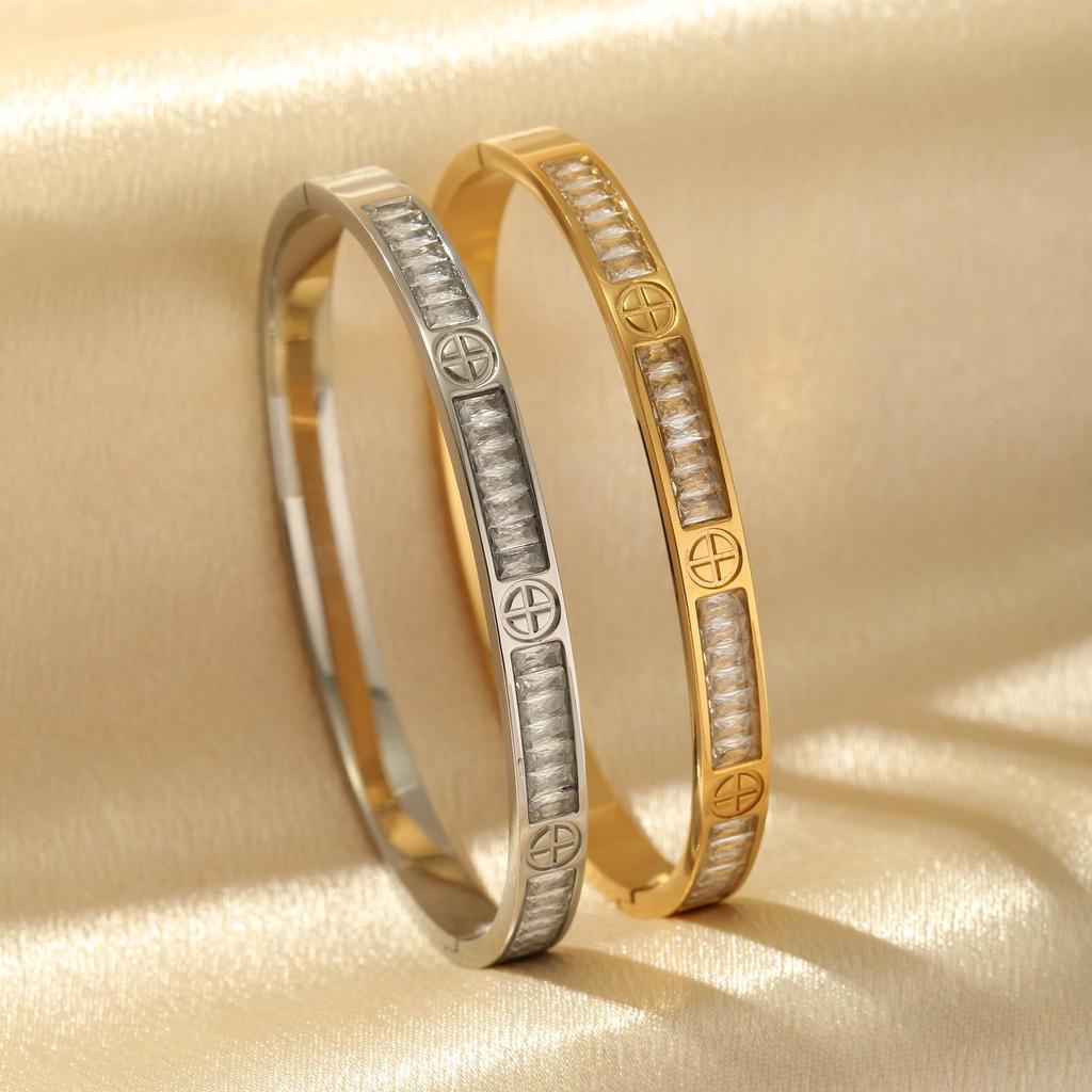 Brățară elegantă reglabilă pentru femei: Minimalist Auriu și Argintiu cu Zircon Incrustat, Stil Diamant cu Rând Dublu