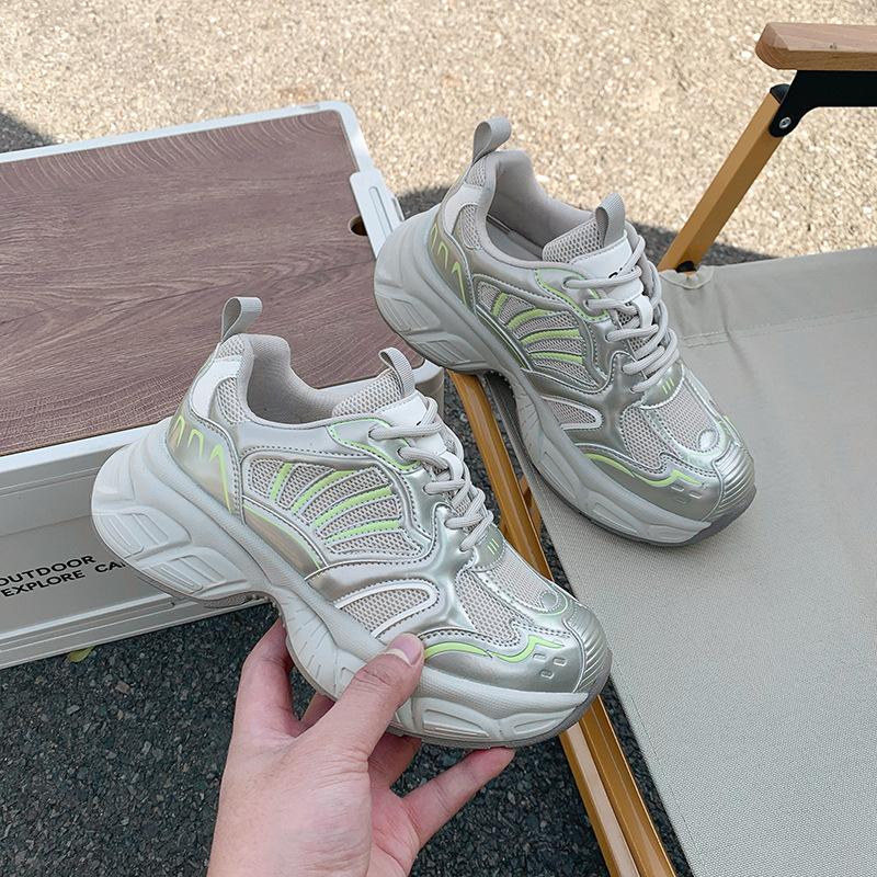 Thick-soled dad shoes women's 2025 spring new versatile breathable mesh heightening lightweight casual sports running shoes