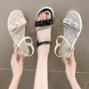 Flat Rubber Sandals for Women White Roman Style Diamond Woman Shoes Cheap Liquidation Original Luxury Summer Wholesale 2025 Shoe