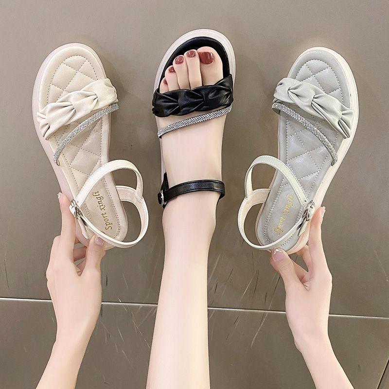 Flat Rubber Sandals for Women White Roman Style Diamond Woman Shoes Cheap Liquidation Original Luxury Summer Wholesale 2025 Shoe