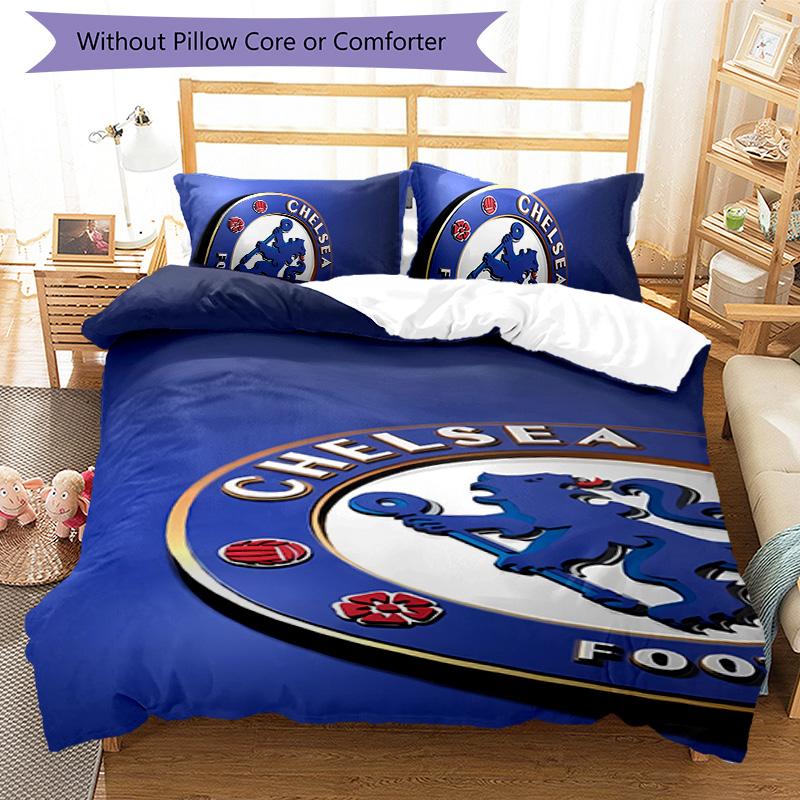 3pcs Chelsea FC Logo Pattern Bedding Set Duvet Cover Set Includes Duvet Cover &pillowcases,perfect All Season Bedroom Decoration&gift
