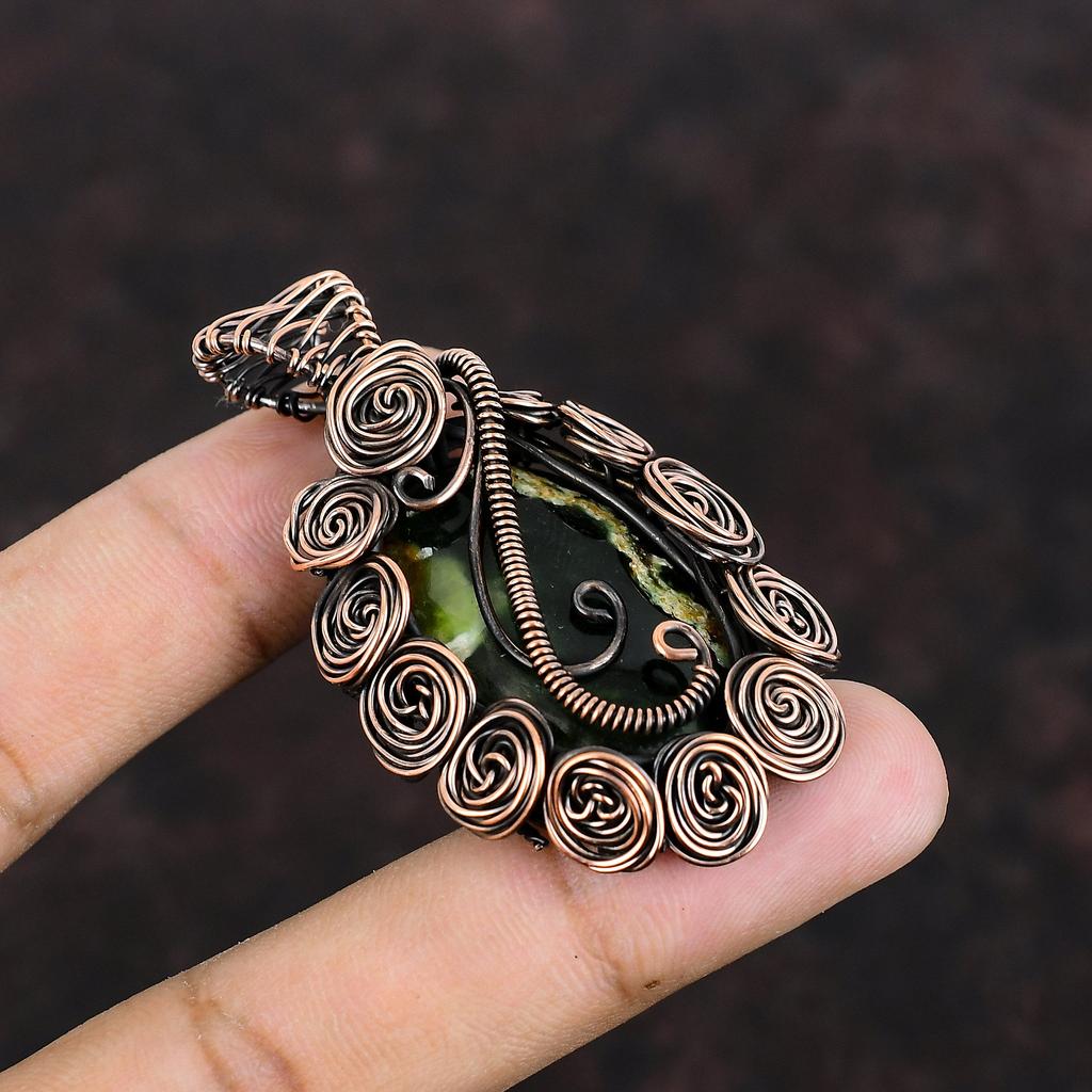 Australian Chrome Chalcedony Pendant Copper Wire Wrapped Pendant Handmade Copper Jewelry Gemstone Pendant Gift For Him Healing Stone Jewelry
