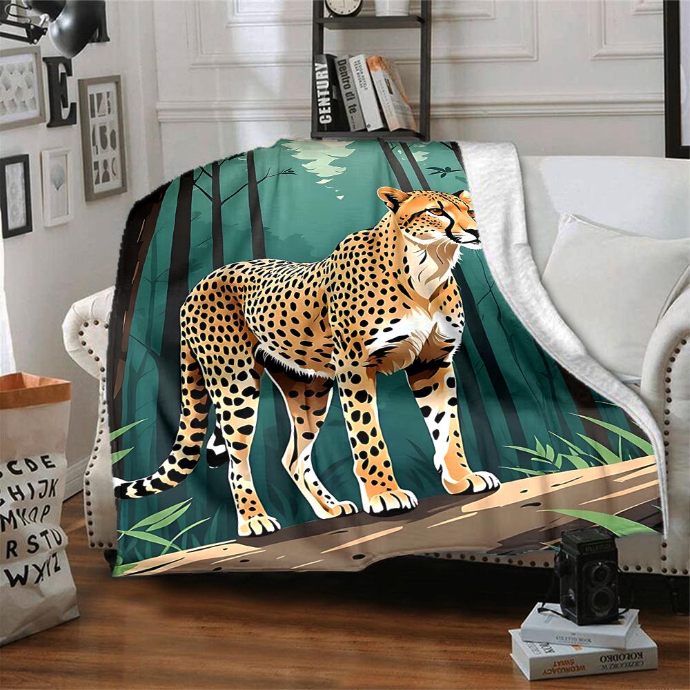 1Pc Cheetah Forest Flannel Blanket, Soft And Comfortable, Casual Warm, Camping Travel, Christmas, Halloween Xmas Gift. G1151