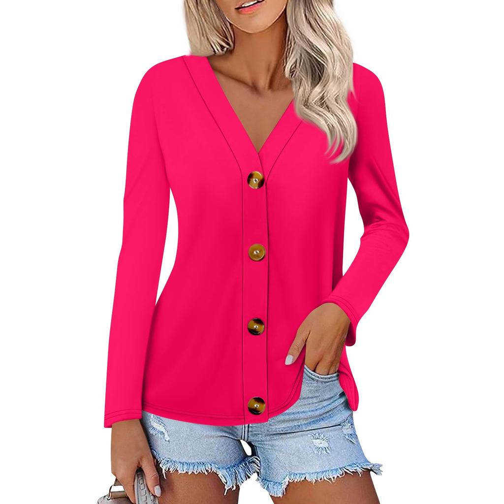 Women's Fashion Casual Solid Color Button-down Shirt Long Sleeve Tops
