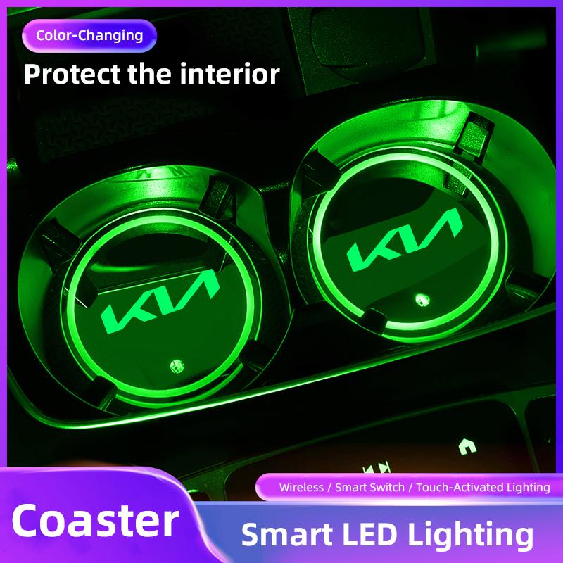 BBDR3 Car Luminous Cup Pad LED Ambient Light Colorful Cup Pad Valve For KIA K9 Sportage Niro K5 Carnival EV6 EV9 EV3 K8 Stinger Forte
