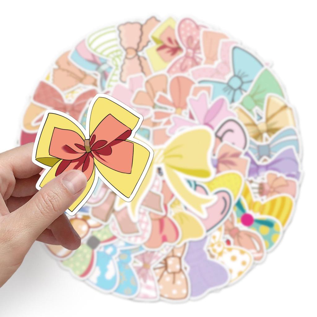 50 Bow Graffiti Stickers: Cute Cartoon Style for DIY Skateboards, Water Bottles, Journals, and Suitcases