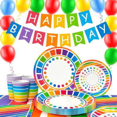 Regenbogen-Partyzubehör, Regenbogen-Partydekorationen und Geschirr-Set – Regenbogen-Partyteller, Servietten, Becher und Luftballons, Banner usw. Themenpartyzubehör