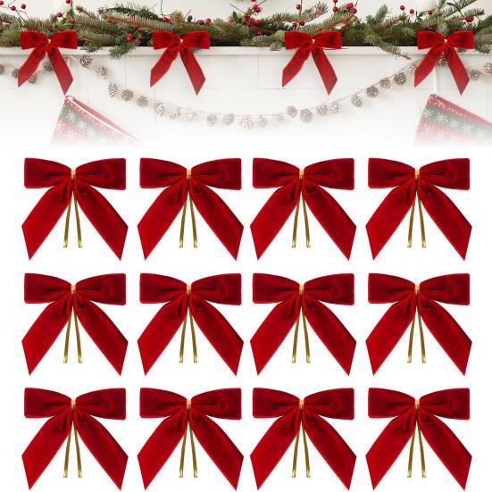 12/24Pcs Red Small Velvet Christmas Bows DIY Gift Wrapping Crafts Red Christmas Bowknot Wedding Party Decoration