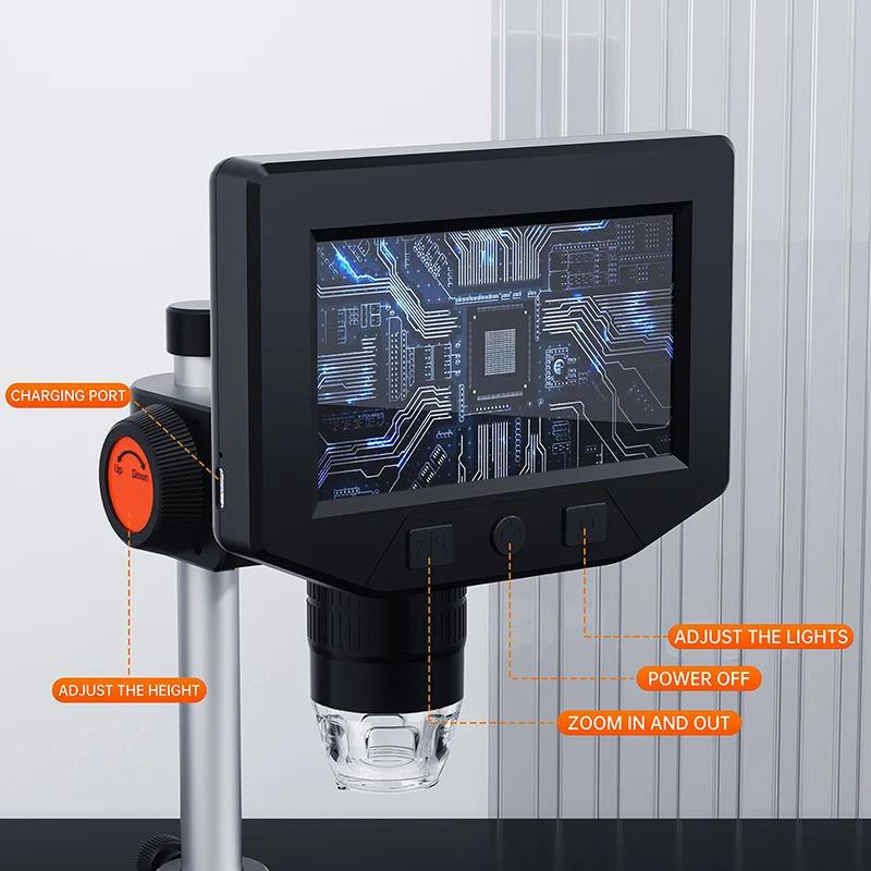 1000X 4.3 inch 1080P 8 Error Coin Brazing Microscope LCD USB Digital Microscope Adjustable LED Light Soldering Repair Magnifier