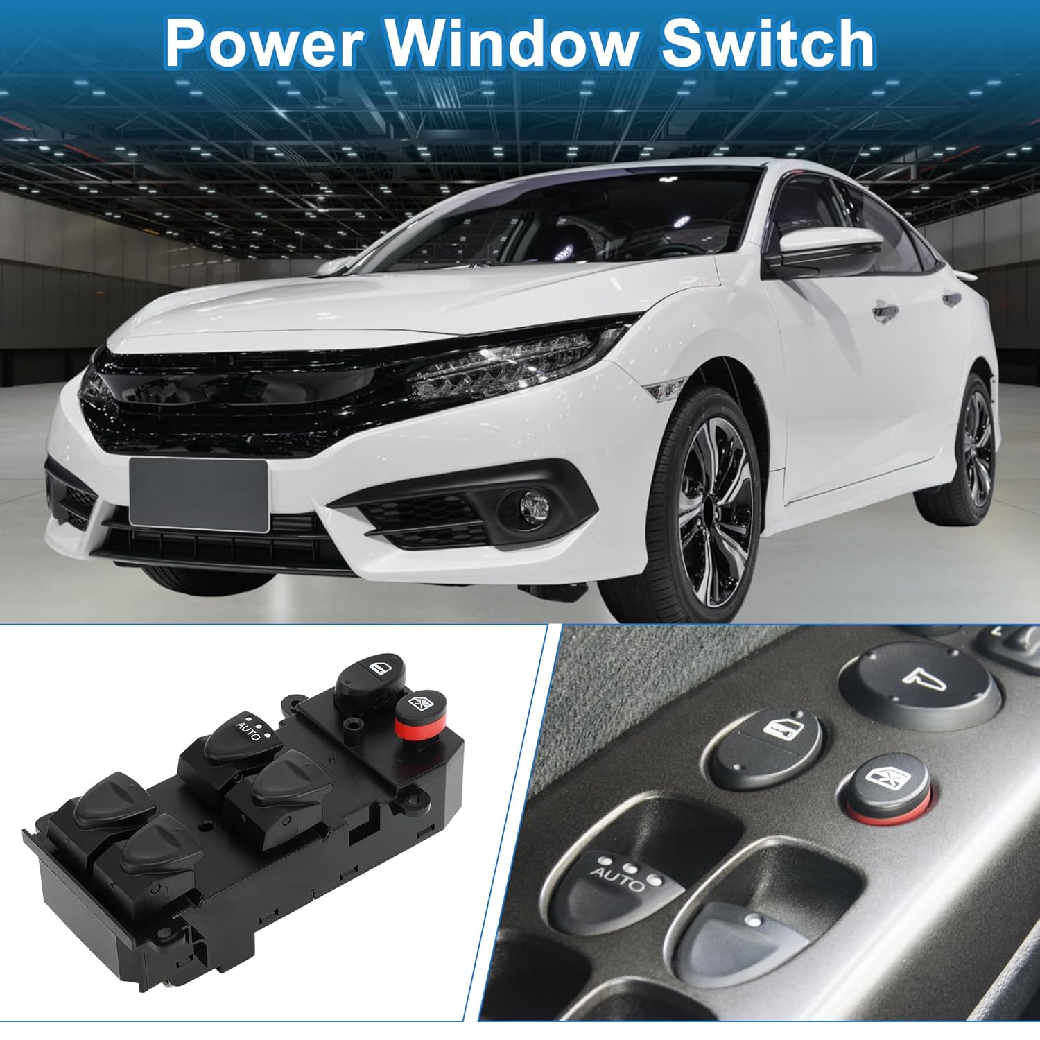 Power Window Switch Front Left Driver Side Window Control Switch for Honda Civic 2006-2011 Black