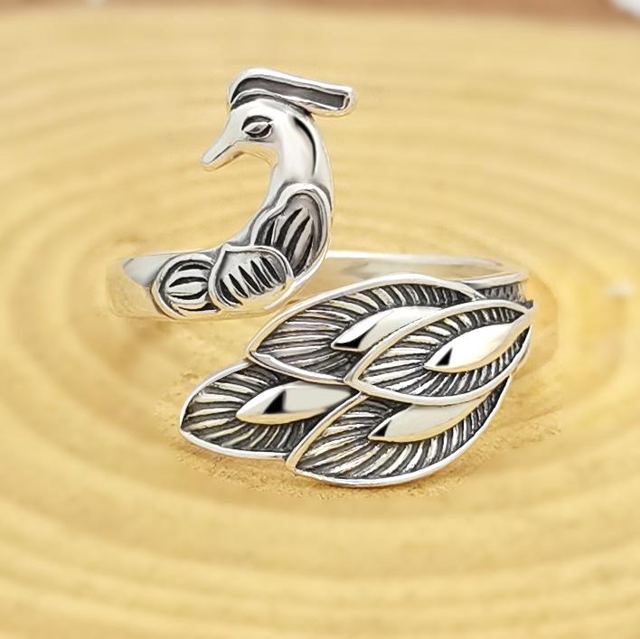 Thai Silver Peacock Adjustable Women s Ring - Ethnic Style Jewelry Hook