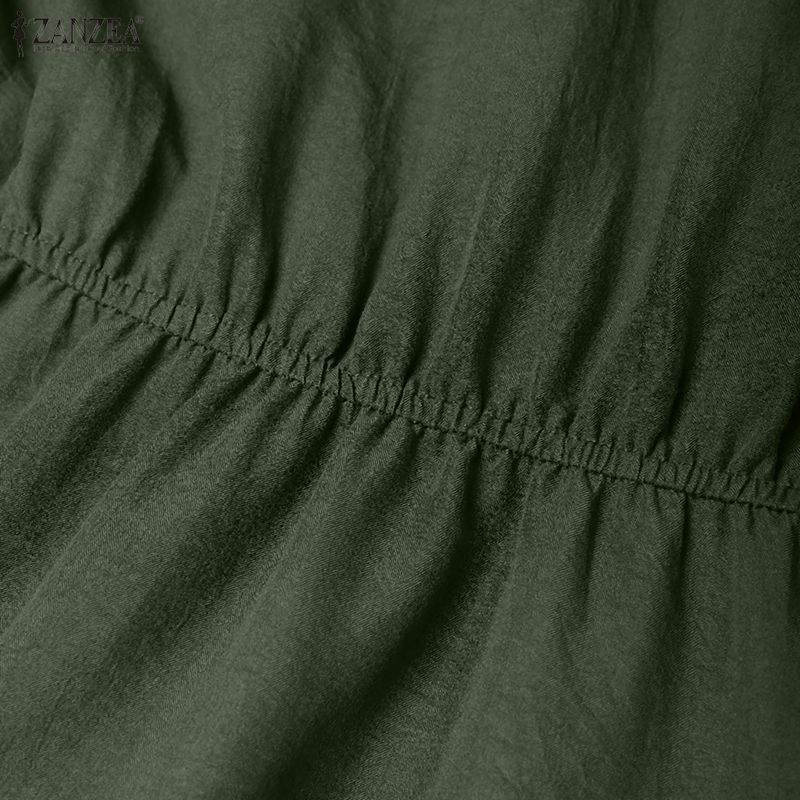 ZANZEA Women Casual V-Neck Long Sleeve Holiday Loose Long Dress