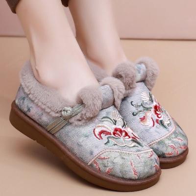 Women's Winter Ethnic Style Cloth Shoes Warm Mother Shoes New Chinese Cotton Shoes Piled Thickened Embroidered Shoes