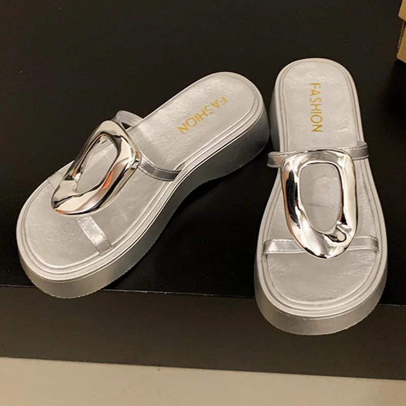 

Fashion Flats Women Slippers Platform Casual Shoes Fashion Dress Woman Sandals 2025 Summer Designer Brand Walking Cozy Zapatos De Mujer 40 серебряный