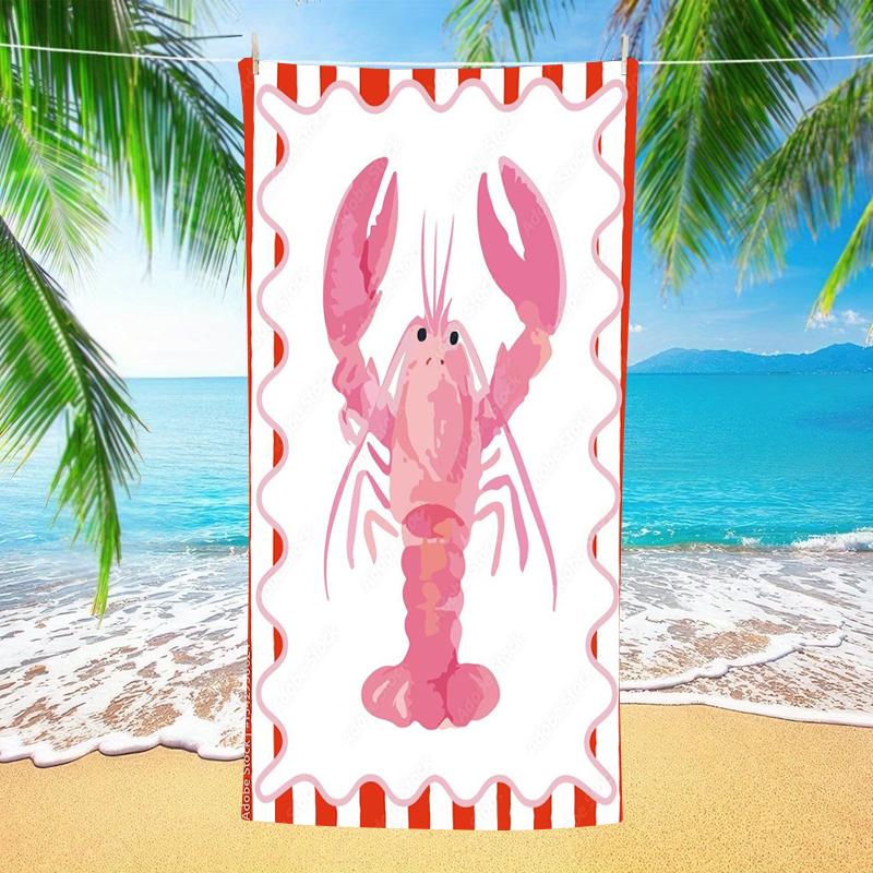 Red Crab Stripe Beach Towel Pink Background VIVIEANDASH.COM Brand Design Lightweight Travel Towel?