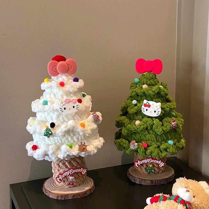Hello Kitty Christmas Tree Handmade Knitted Ornament With Butterfly Bow For Holiday Decor