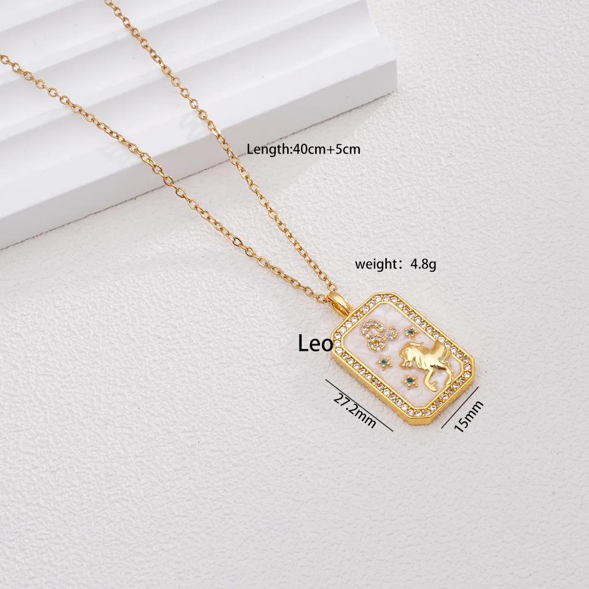 

Gold Color 12 Constellations Zircon Square Pendant Necklaces for Women Girls Stainless Steel Chain Jewelry Birthday Gifts