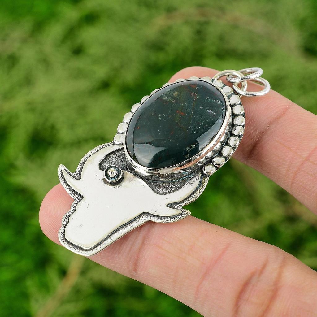 Daughters Day Sale 925 Sterling Silver Natural Bloodstone Boho Pendant Jewelry