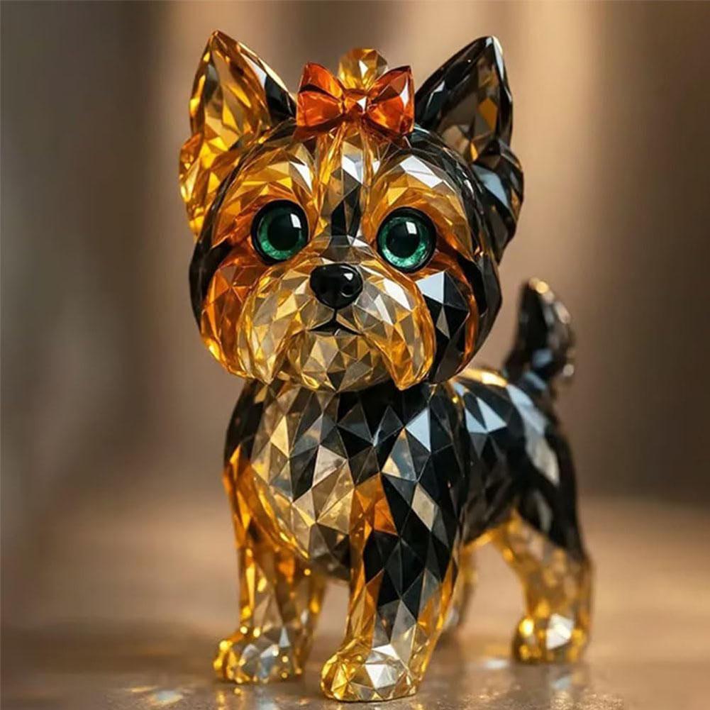 Fake Crystal Cat/Dog Figurines Resin Painted Animal Statue Resin Animal Artwork Sculpture for Home Office Shelf Desk Table Decor