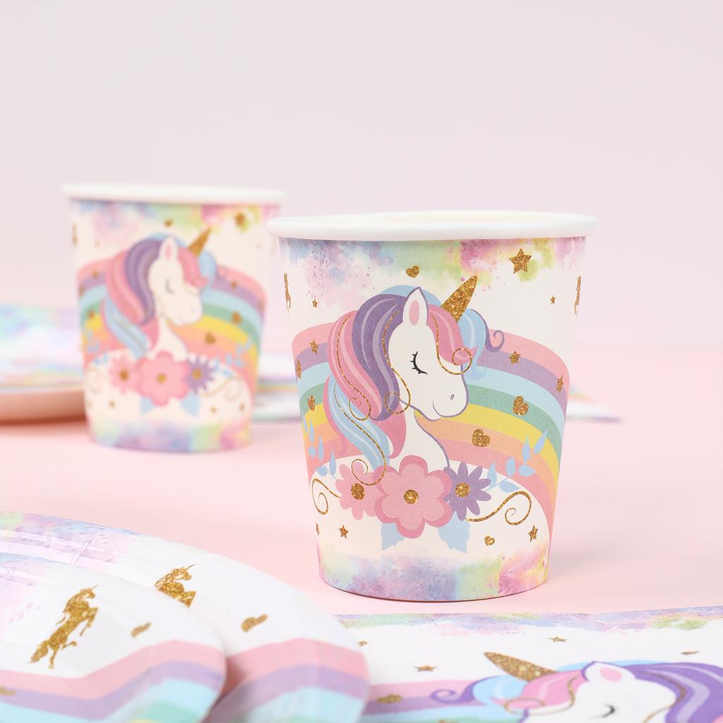 Jednorožčí párty Jednorázové nádobí Talíře Ubrousek Duha Jednorožec Oslava narozenin Dekorace Dětská oslava narozenin Potřeby Sprcha pro miminko